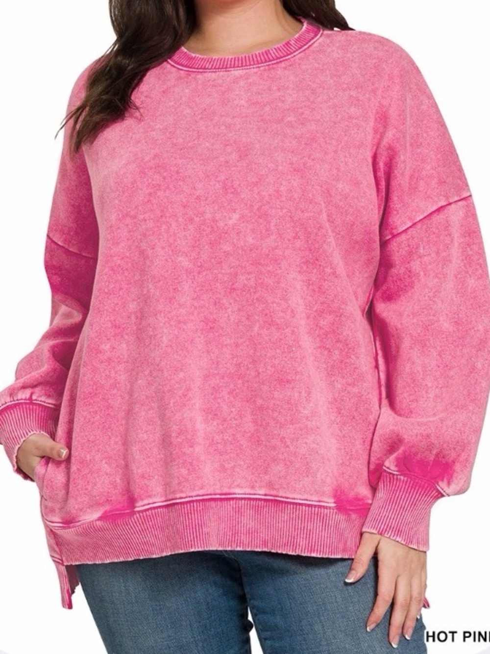 Zenana Outfitters Hot Pink Crewneck Oversized Pullover